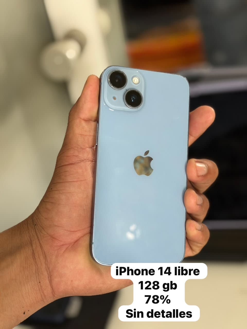 Apple iPhone 14 libre azul sim físico 128 gb 77% sin detalles ✅✨